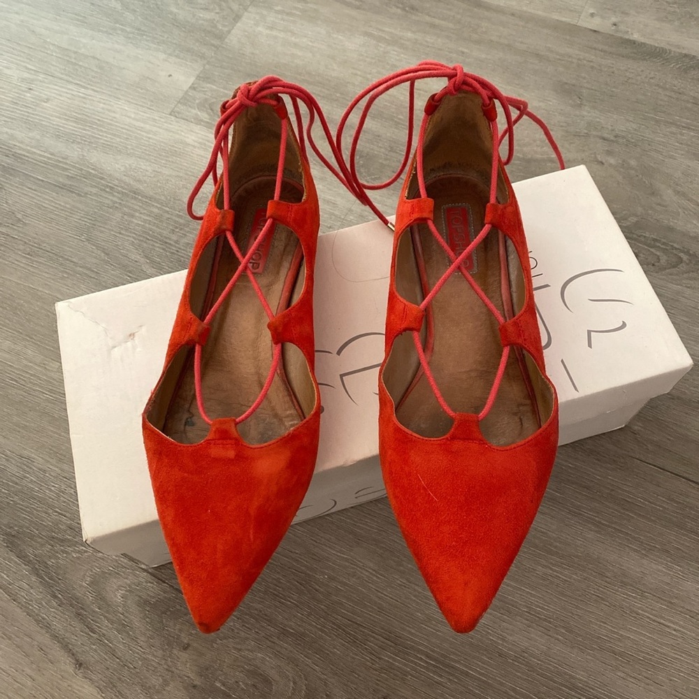 Red Ballerina Lace Up Flats